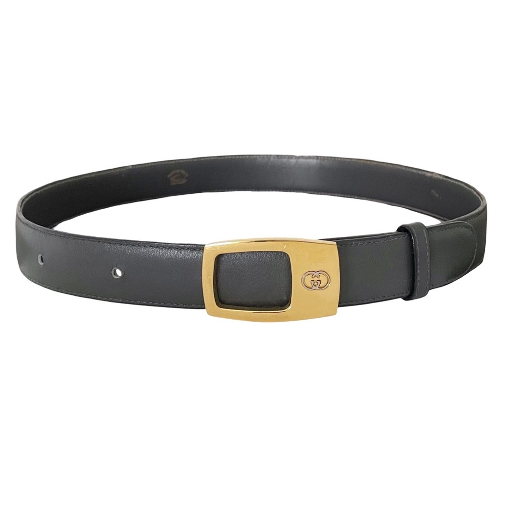 Gucci gray leather gold buckle vintage minimal belt rare small - Picture 2 of 10